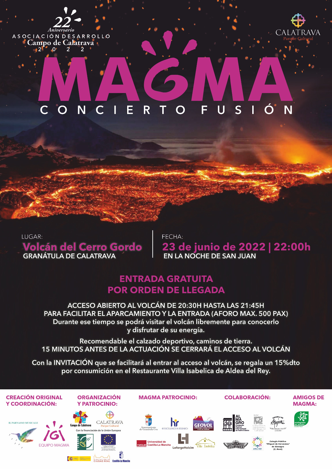 La AD Campo de Calatrava presenta “MAGMA: Concierto Fusión”, que tendrá lugar la noche del 23 de junio en el Volcán Cerro Gordo
