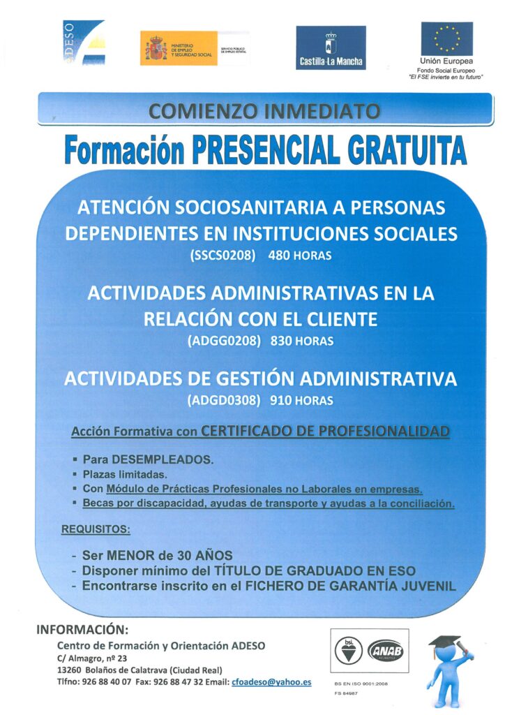 Cursos en ADESO - Comienzo inmediato