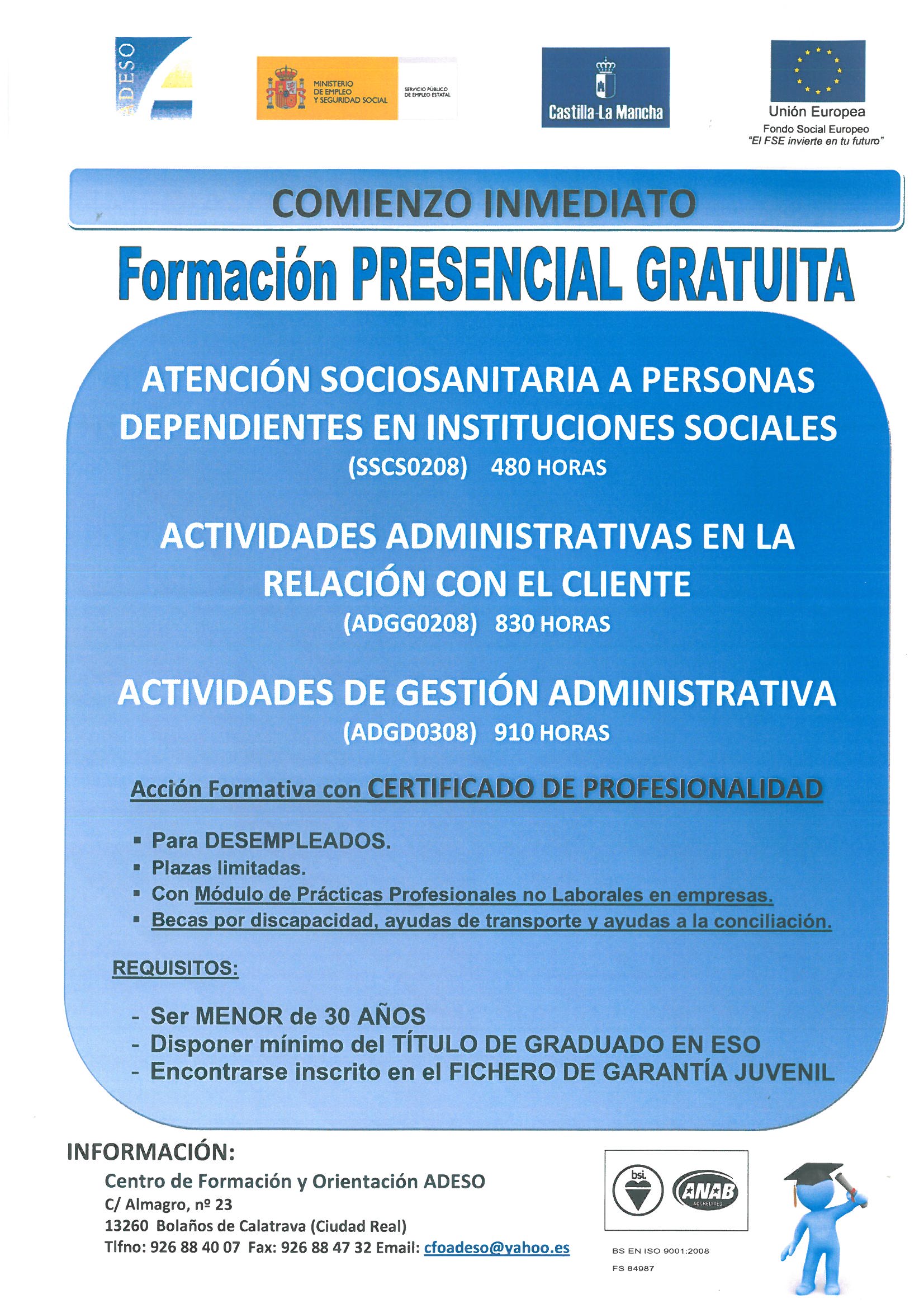 Cursos en ADESO - Comienzo inmediato