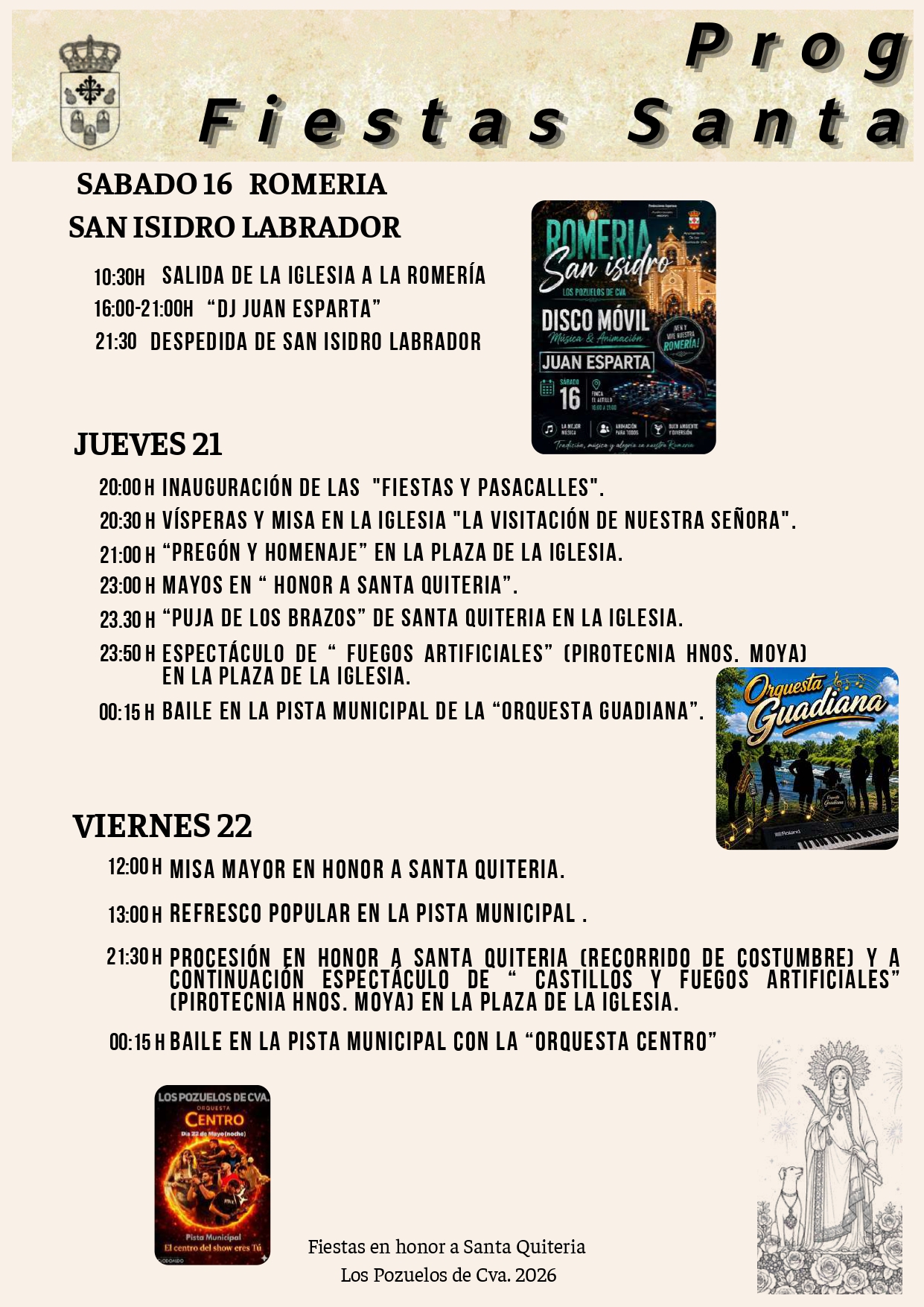 Fiestas en honor de Santa Quiteria (programación). Los Pozuelos de Calatrava