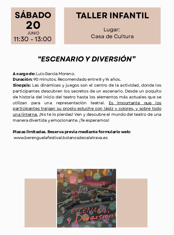 Berenguela Festival. Taller infantil. Bolaños de Calatrava.