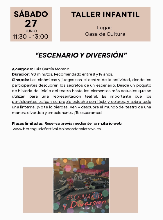 Berenguela Festival. Taller infantil. Bolaños de Calatrava