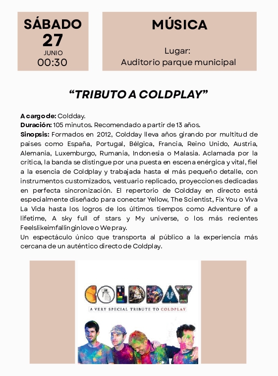 Berenguela Festival. Tributo a Coldplay. Bolaños de Calatrava