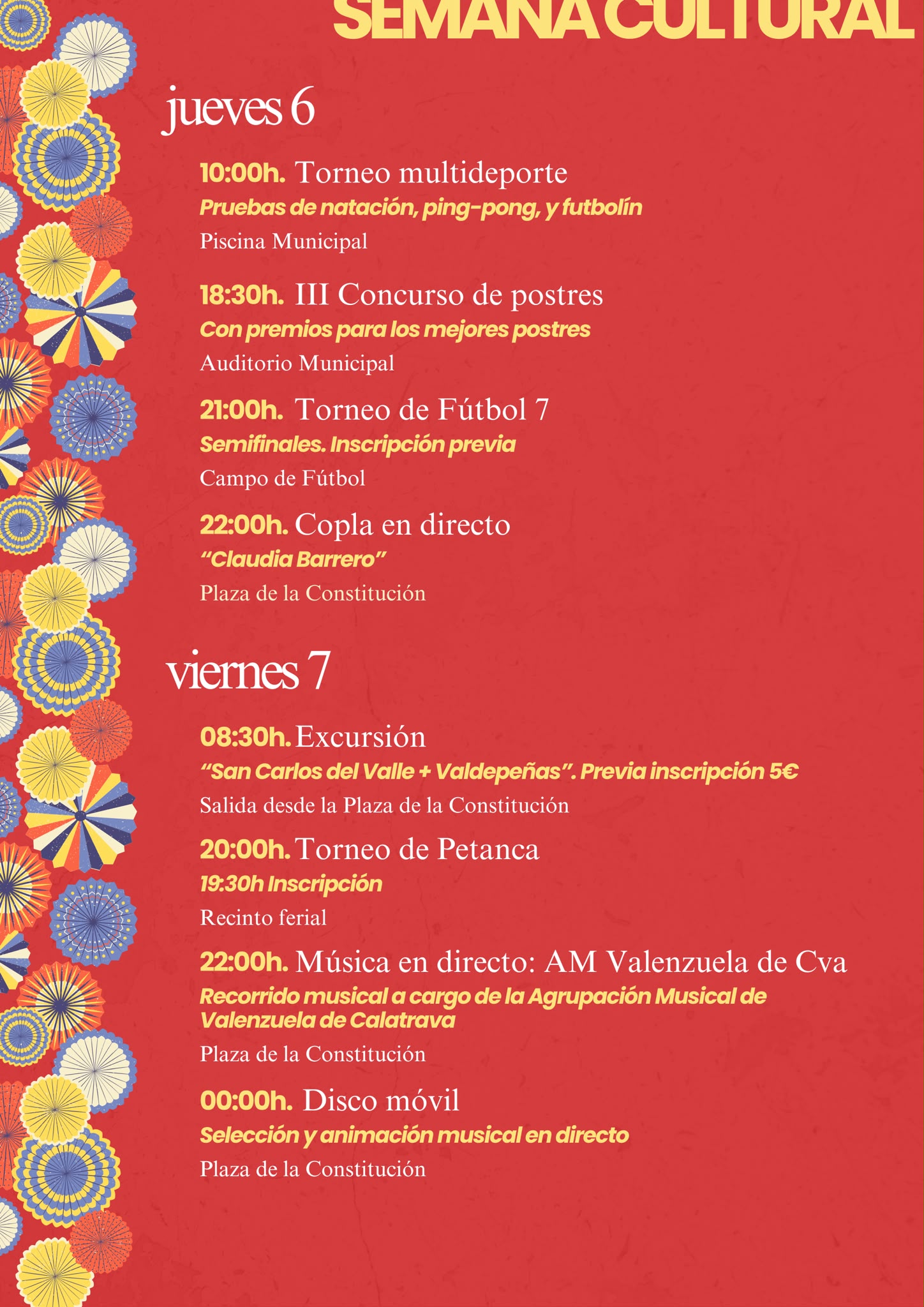 Actividades Semana cultural (jueves y viernes). Valenzuela de Calatrava.