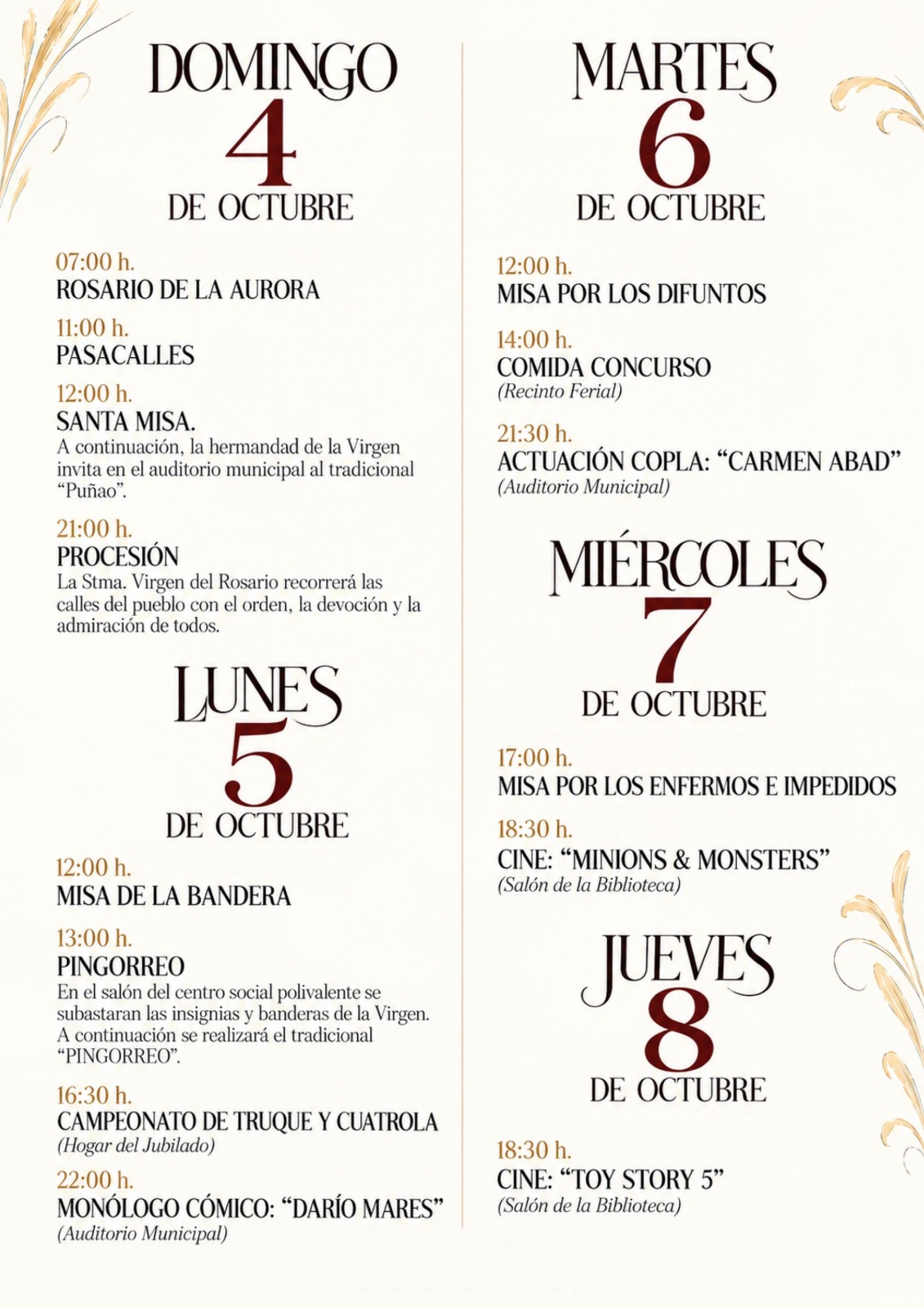 Programación de Feria y fiestas del 4 al 8 de octubre.